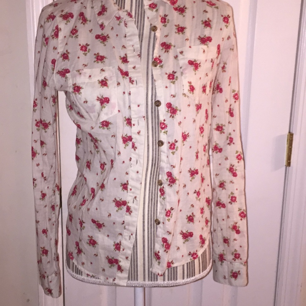 Flannel Style Flowery Shirt Cream